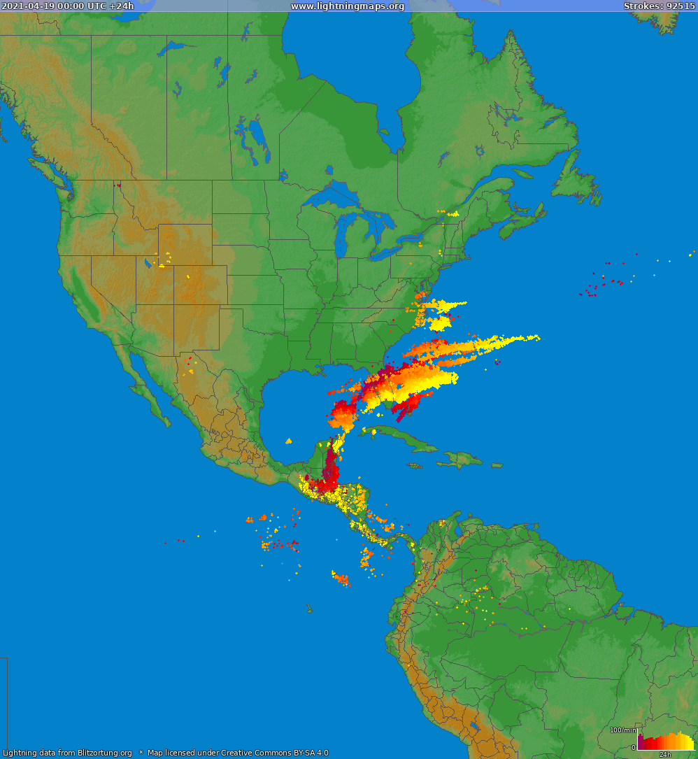 Mappa dei fulmini North America 19.04.2021