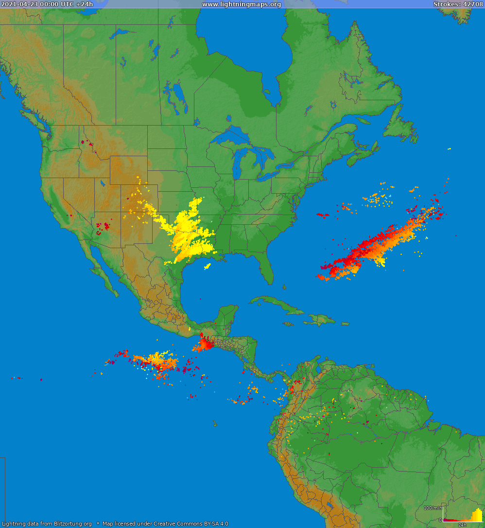 Lightning map North America 2021-04-23