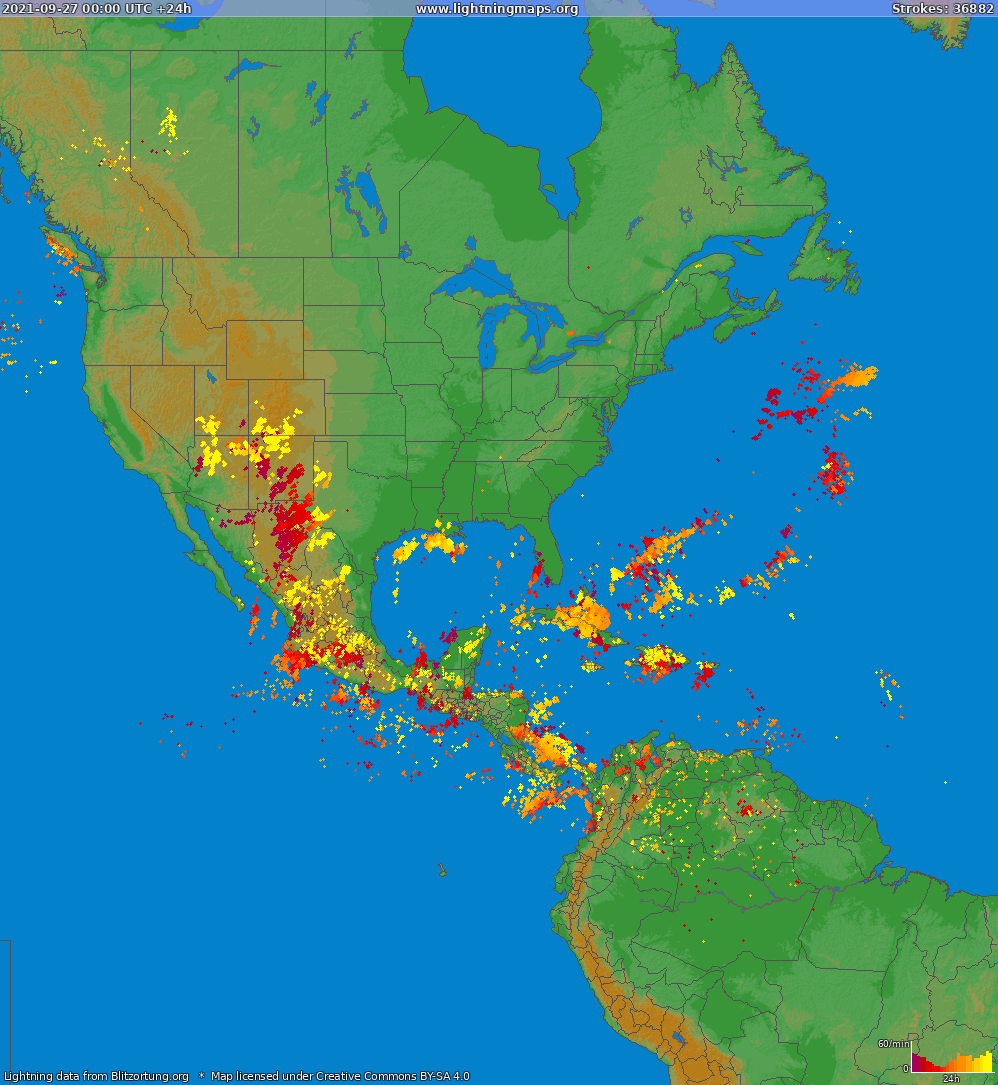 Mapa blesků North America 27.09.2021