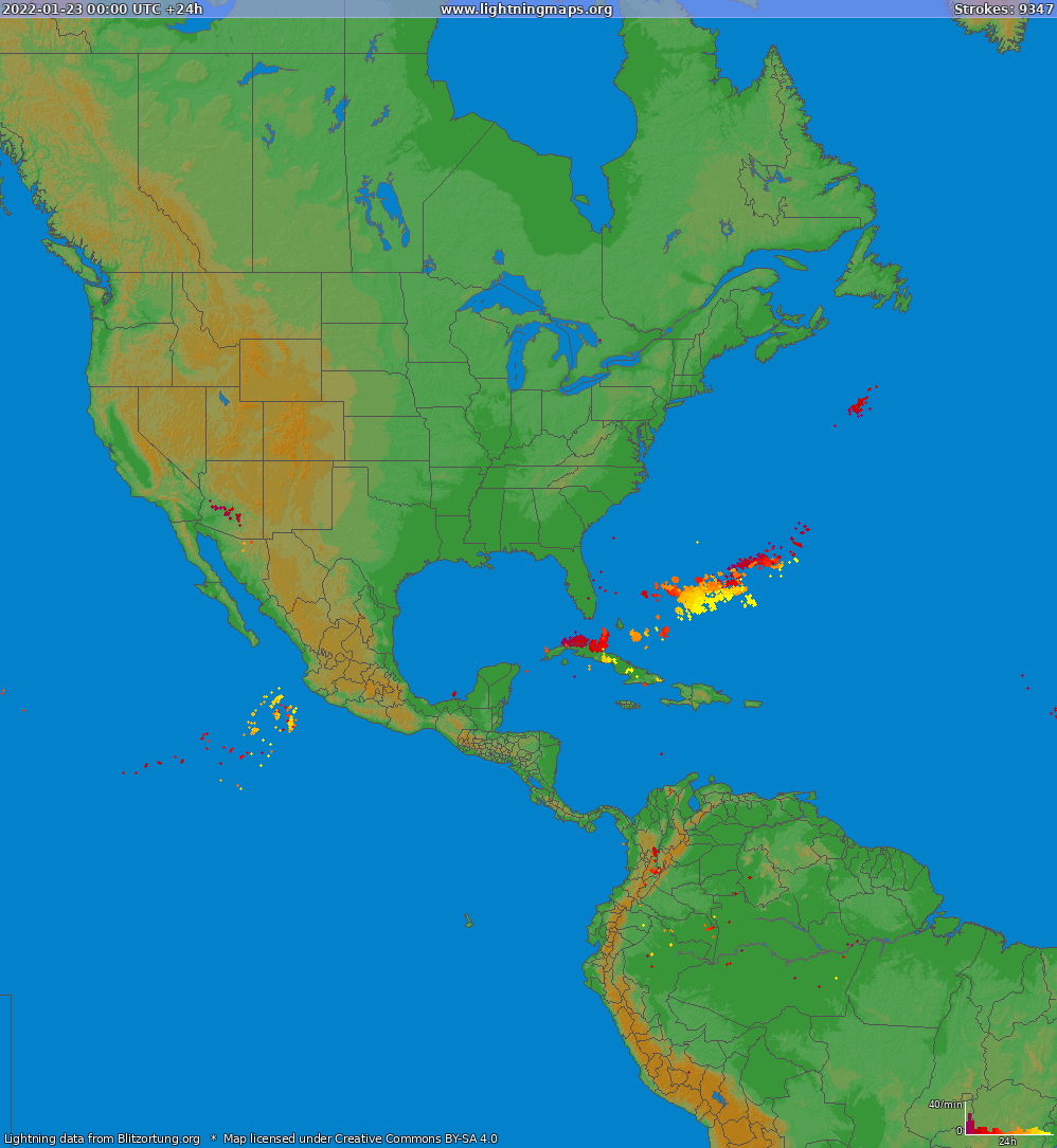 Lightning map North America 2022-01-23