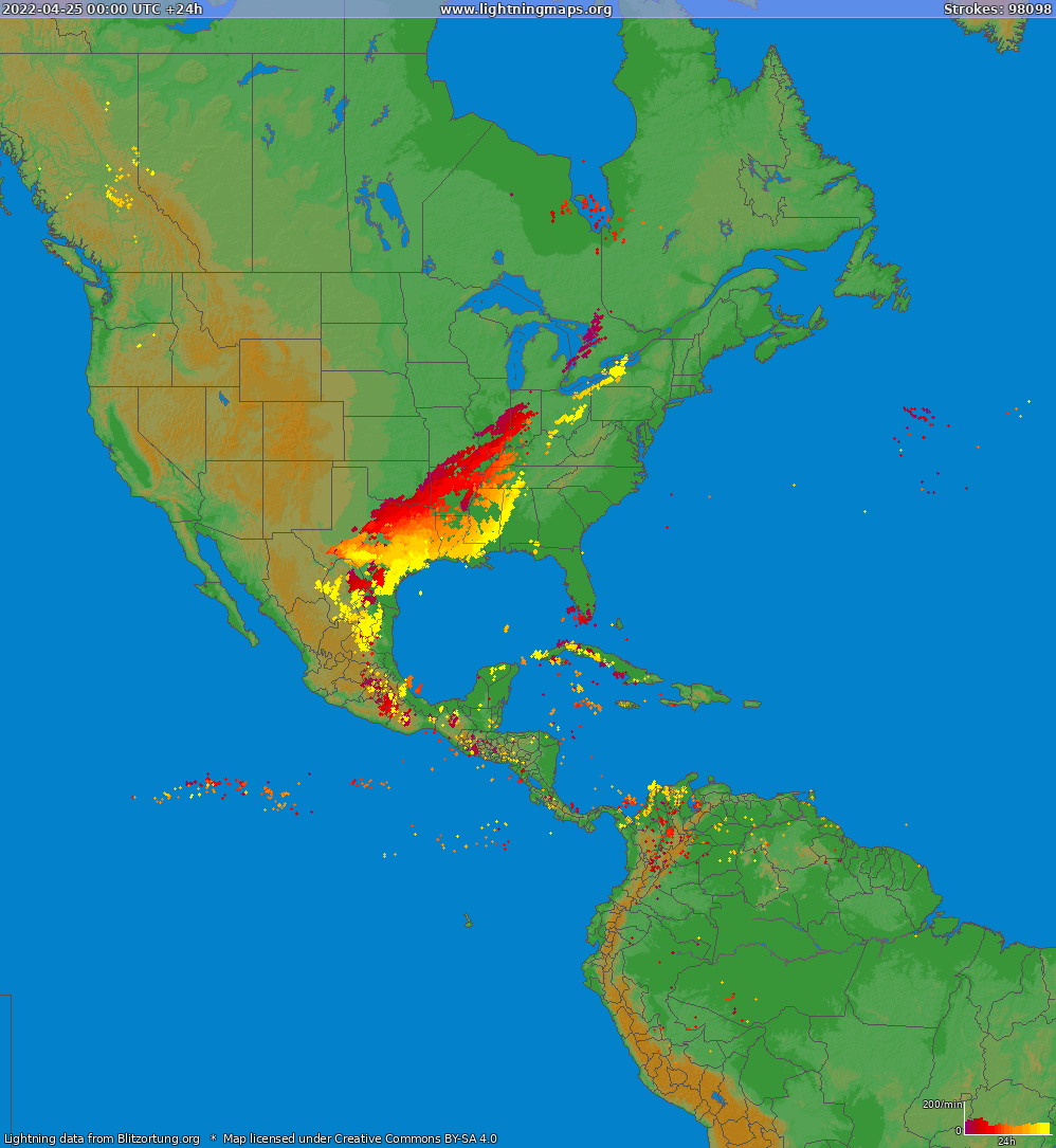 Mapa blesků North America 25.04.2022