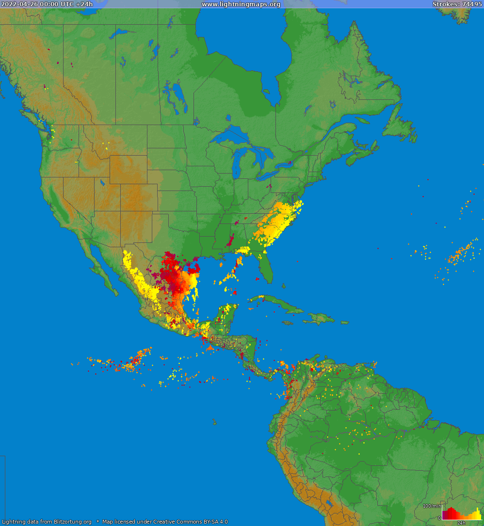 Mapa blesků North America 26.04.2022