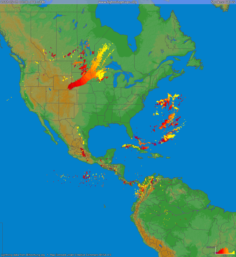 Bliksem kaart North America 09.05.2022