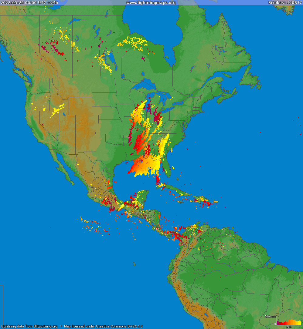 Mapa blesků North America 26.05.2022