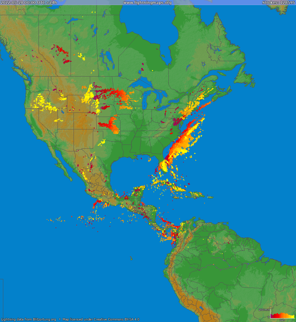 Mapa blesků North America 28.05.2022