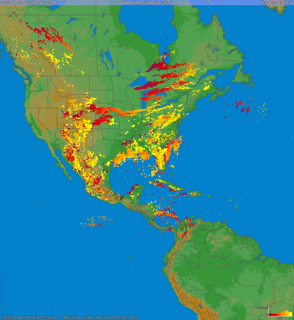 Lightning map North America 2022-07-01