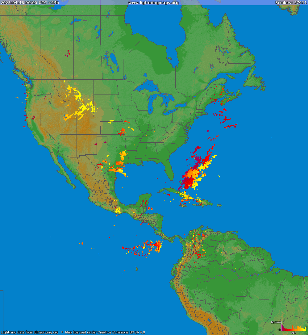 Mapa blesků North America 18.04.2023