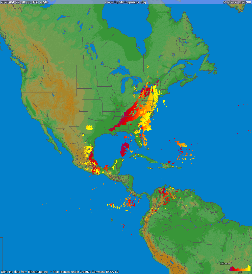 Zibens karte North America 2023.04.22