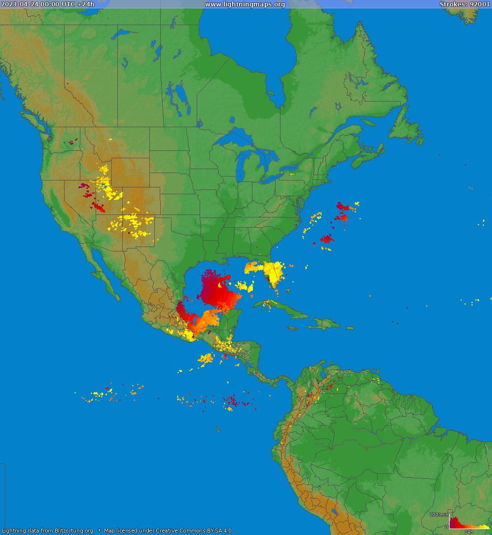 Mappa dei fulmini North America 24.04.2023