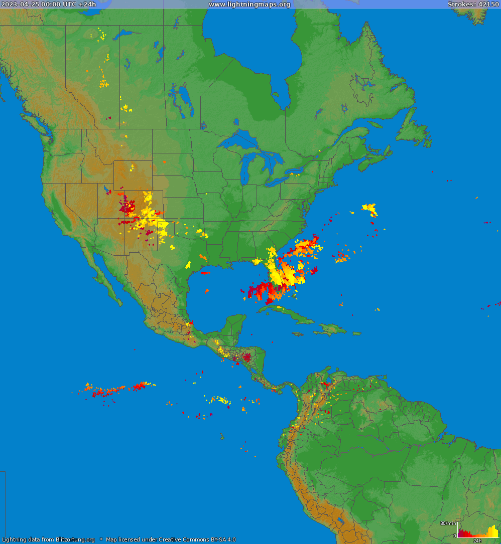 Lightning map North America 2023-04-25