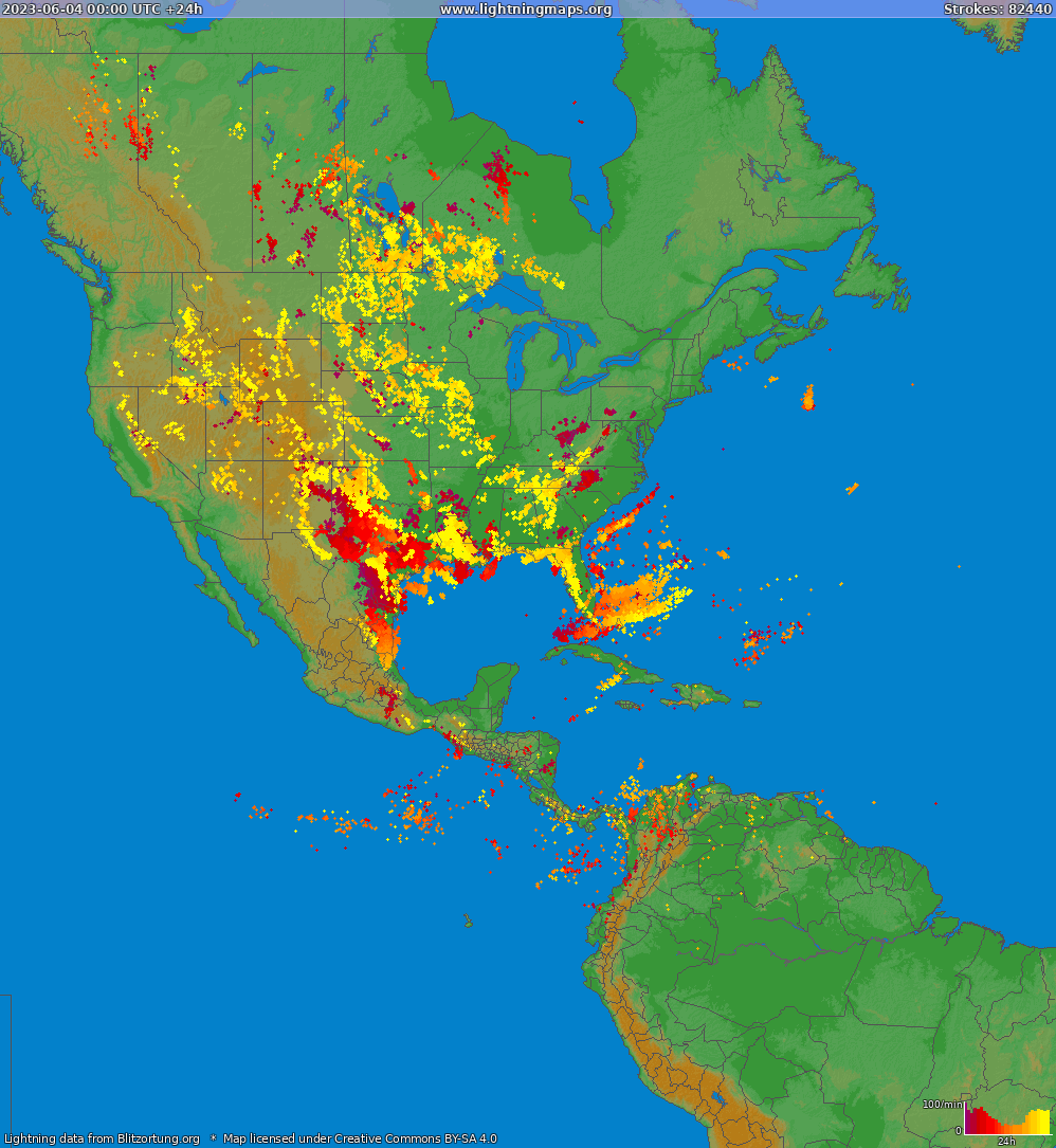 Lightning map North America 2023-06-04