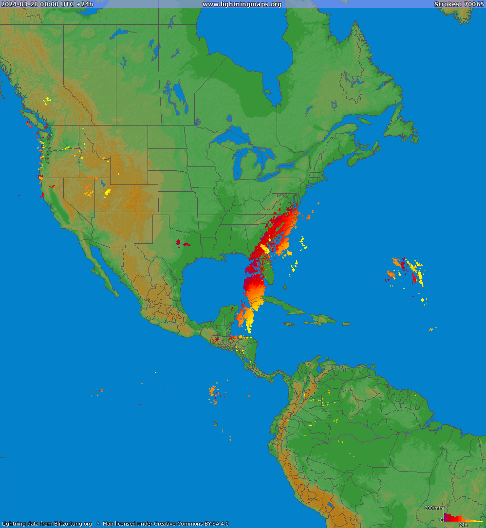 Carte de la foudre North America 28/03/2024