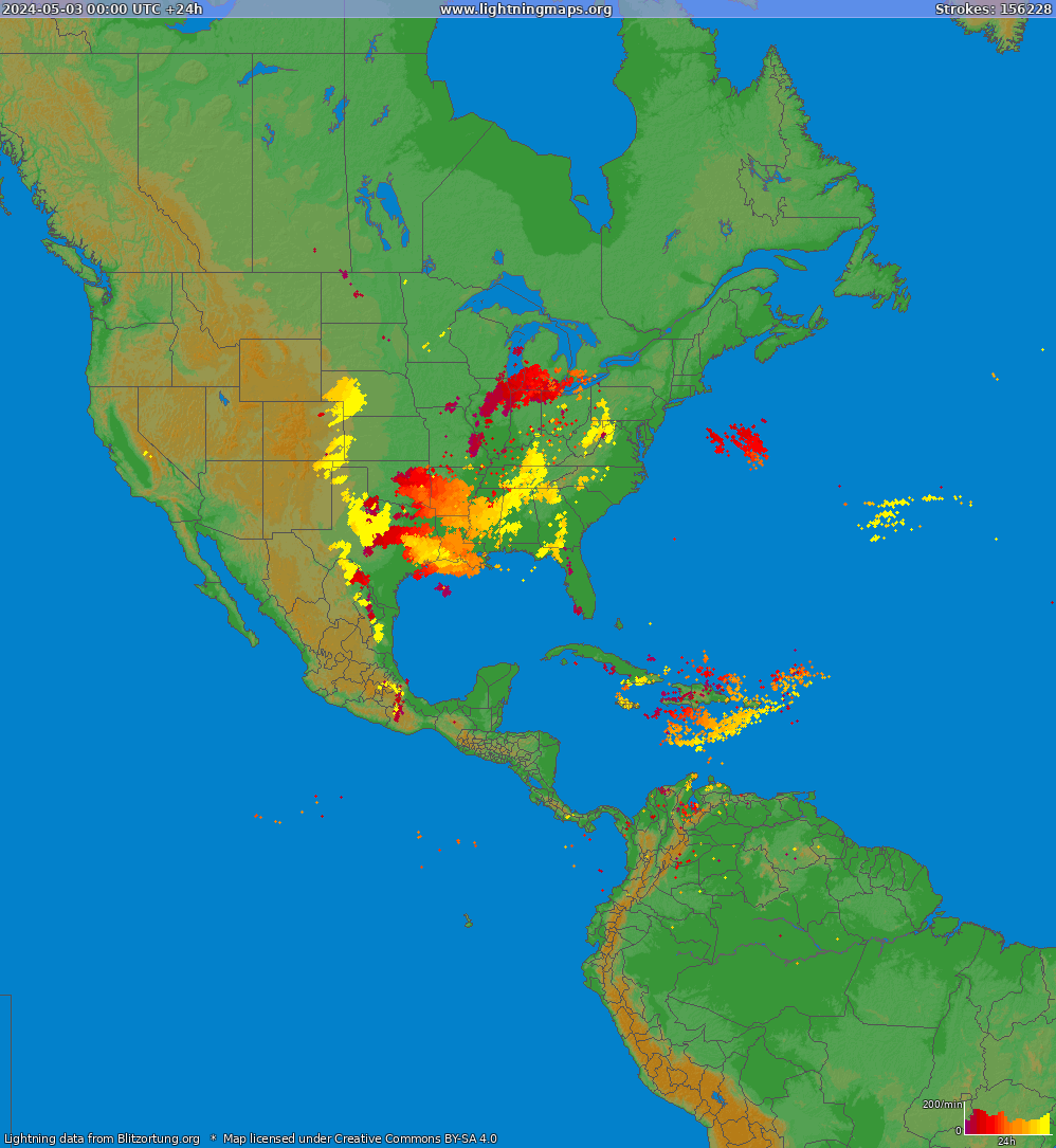 Lightning map North America 2024-05-03