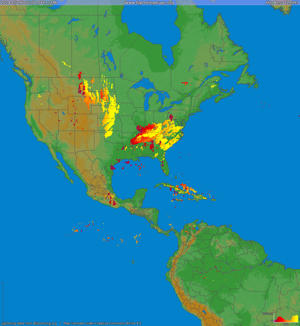 Mapa blesků North America 06.05.2024