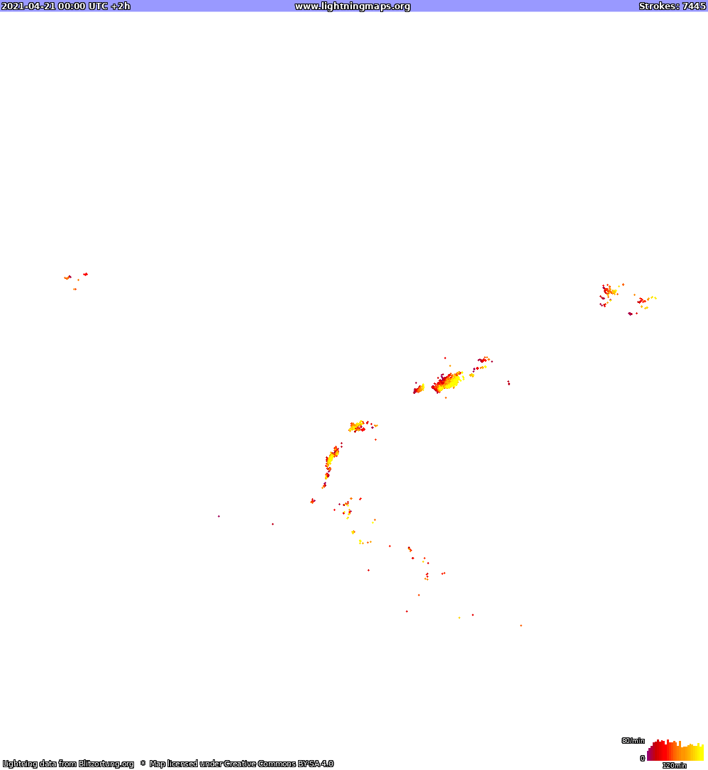 Mapa bleskov North America 21.04.2021 (Animácia)