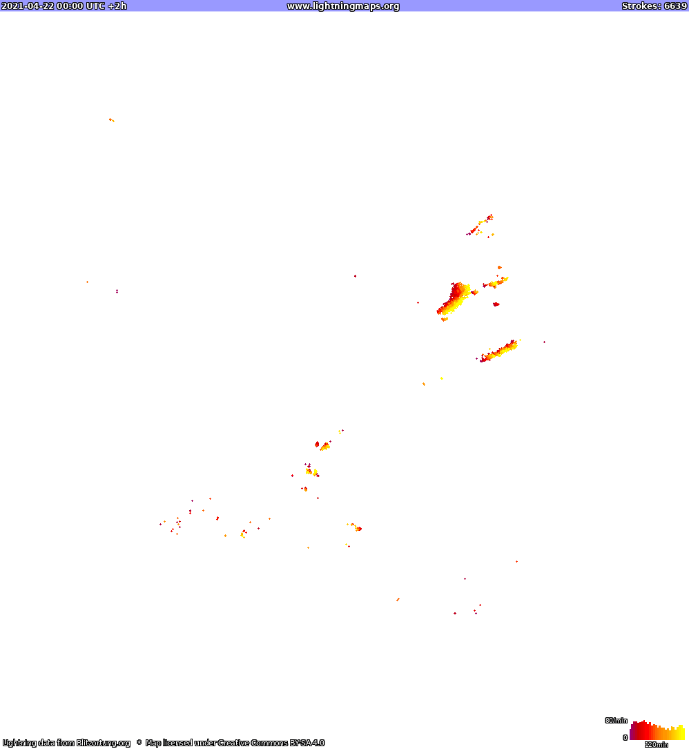 Mapa blesků North America 22.04.2021 (Animace)