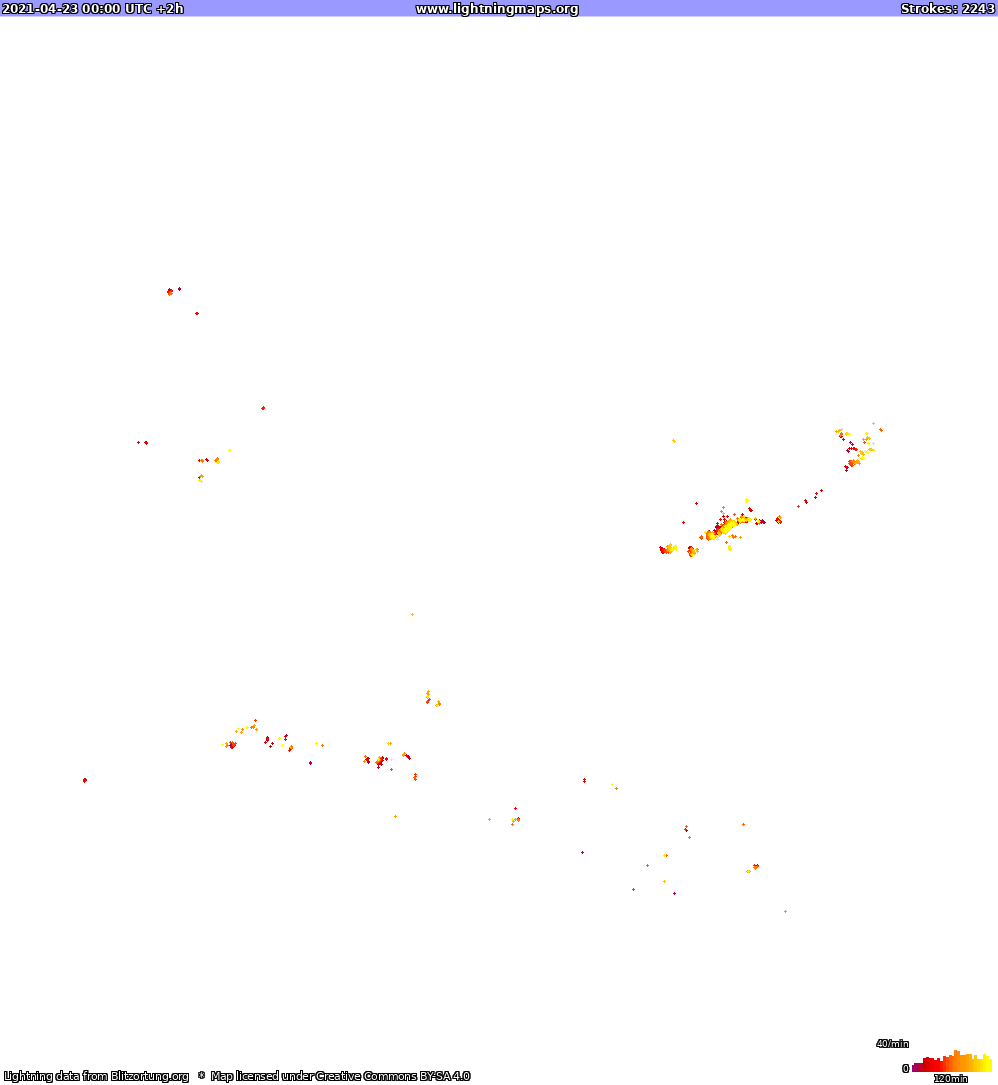 Mapa wyładowań Ameryka Północna 2021-04-23 (Animacja)