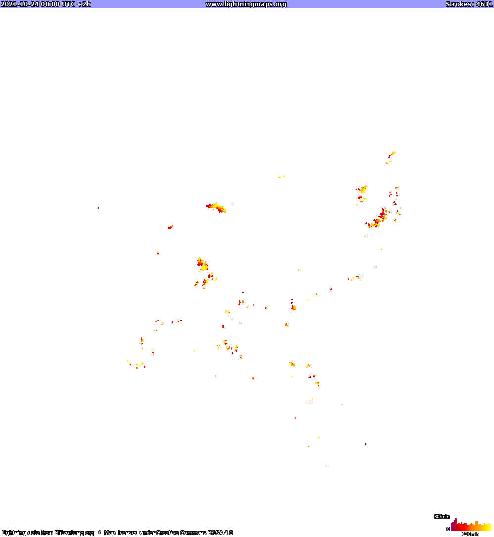 Lightning map North America 2021-10-24 (Animation)