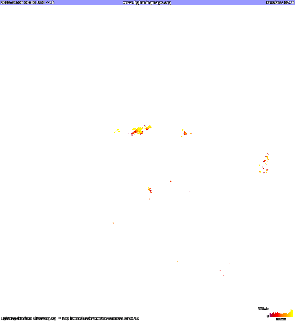 Mapa bleskov North America 06.12.2021 (Animácia)