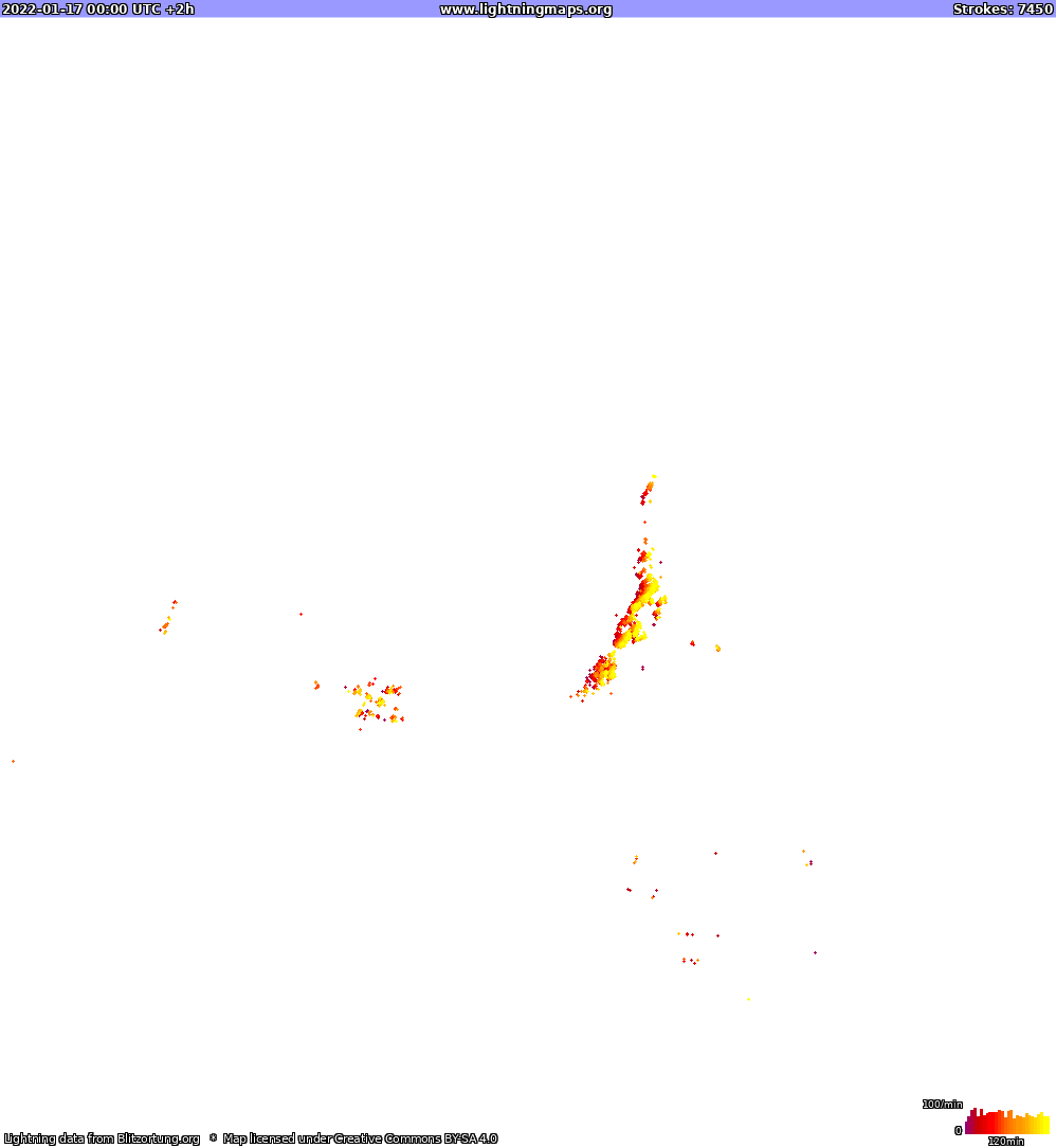 Карта блискавок Північна Америка 17.01.2022 (Анімація)