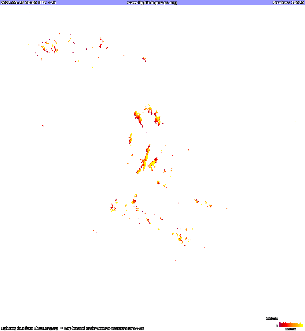 Mapa blesků North America 26.05.2022 (Animace)