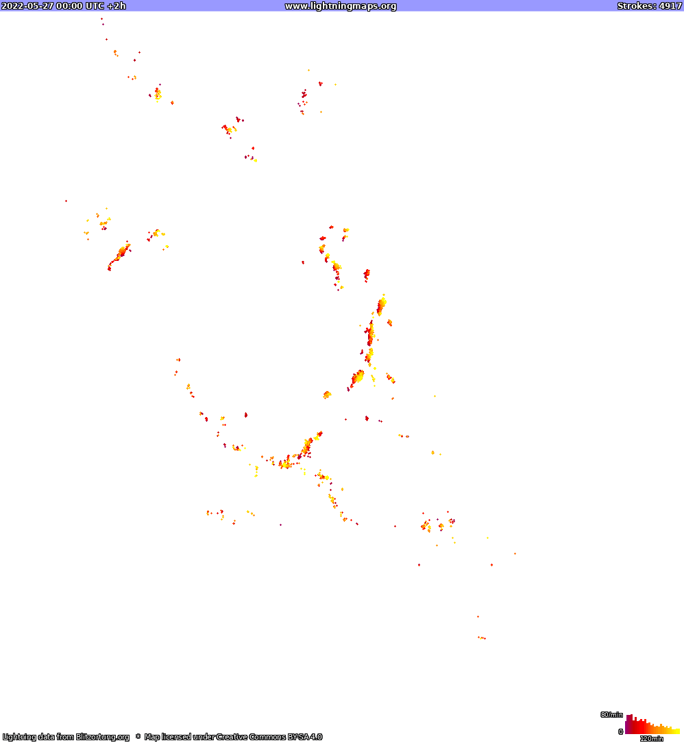 Mapa bleskov North America 27.05.2022 (Animácia)