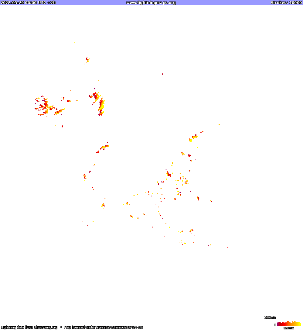 Карта блискавок Північна Америка 29.05.2022 (Анімація)