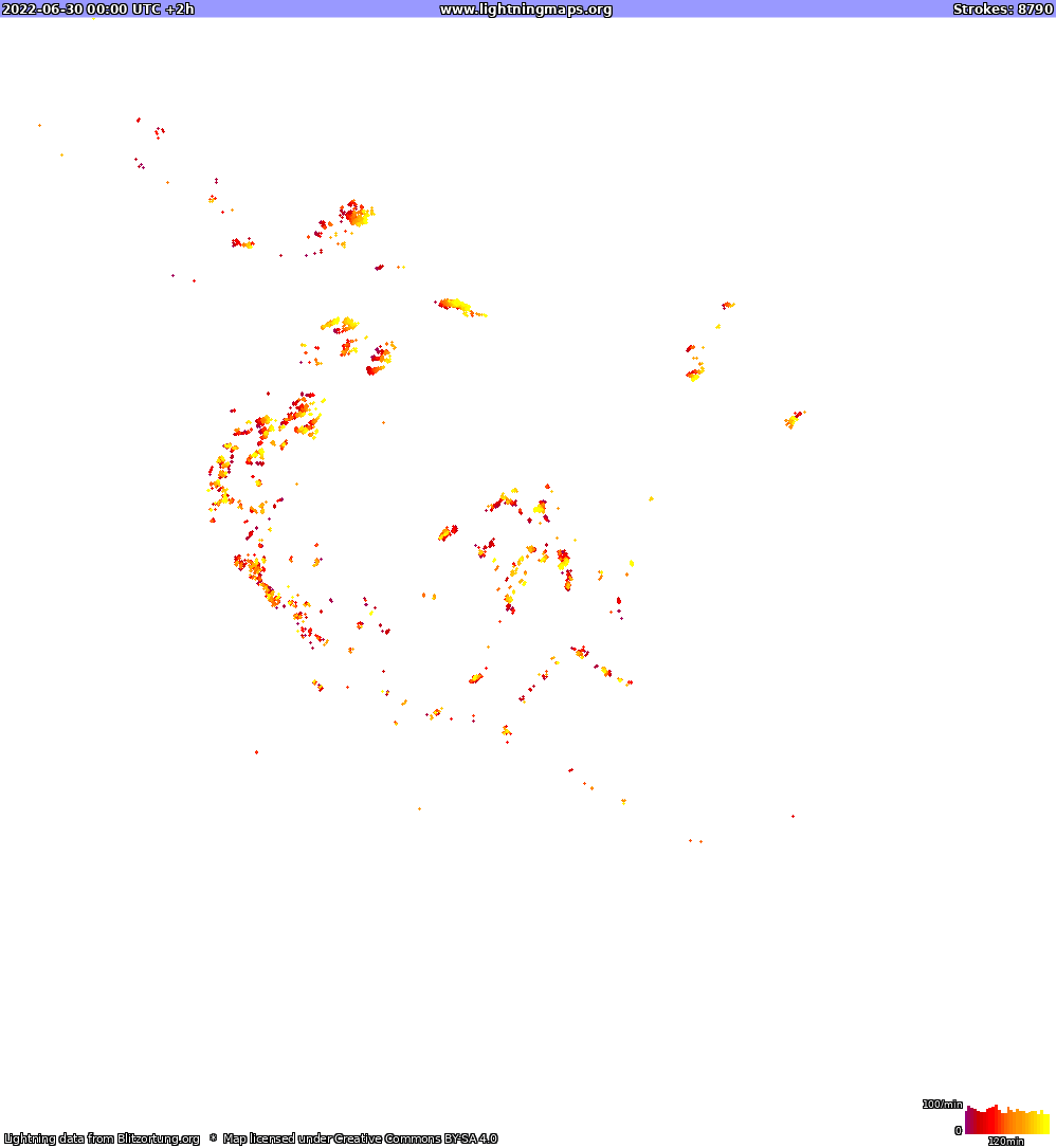 Mapa bleskov North America 30.06.2022 (Animácia)