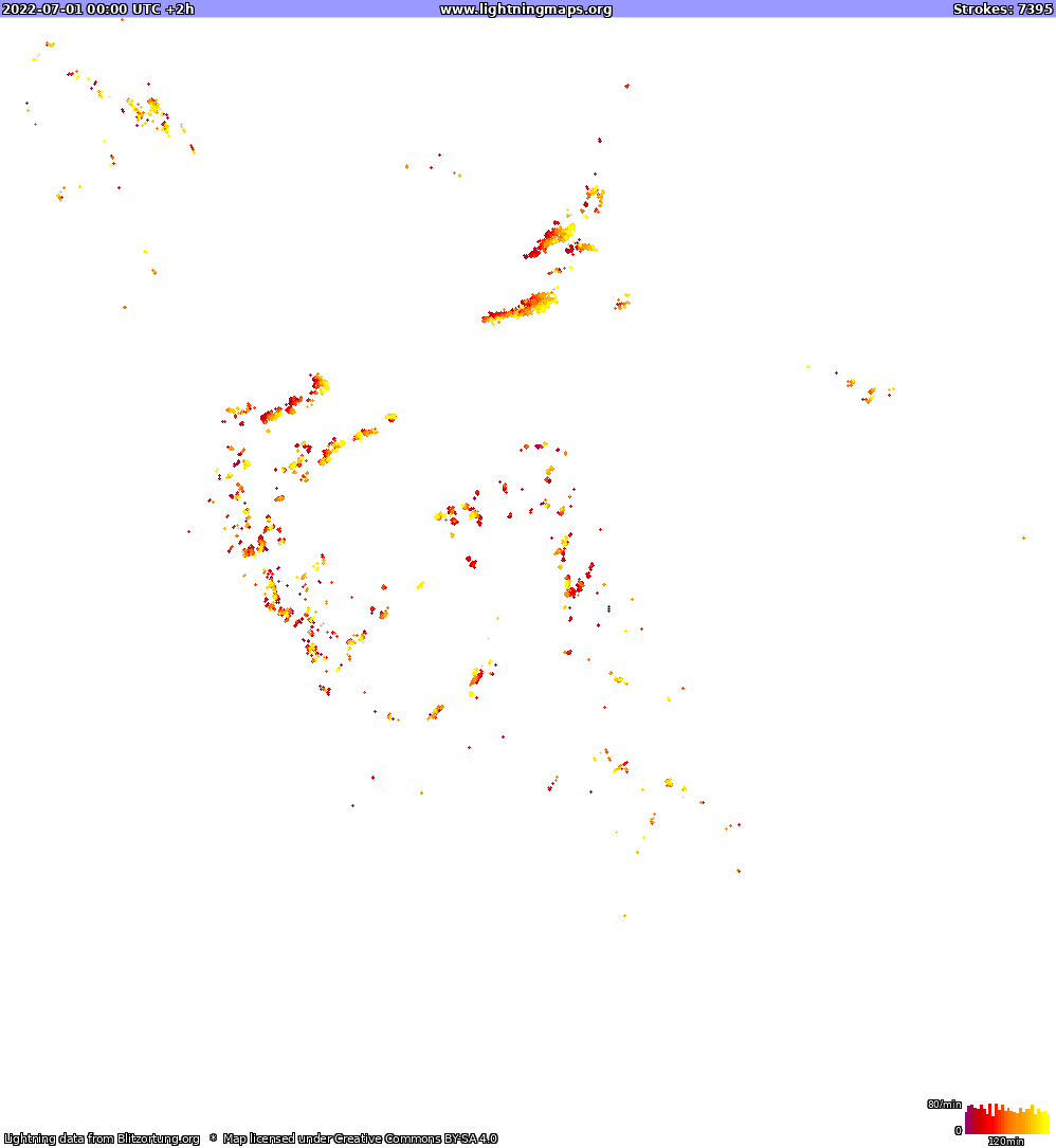 Mapa blesků North America 01.07.2022 (Animace)