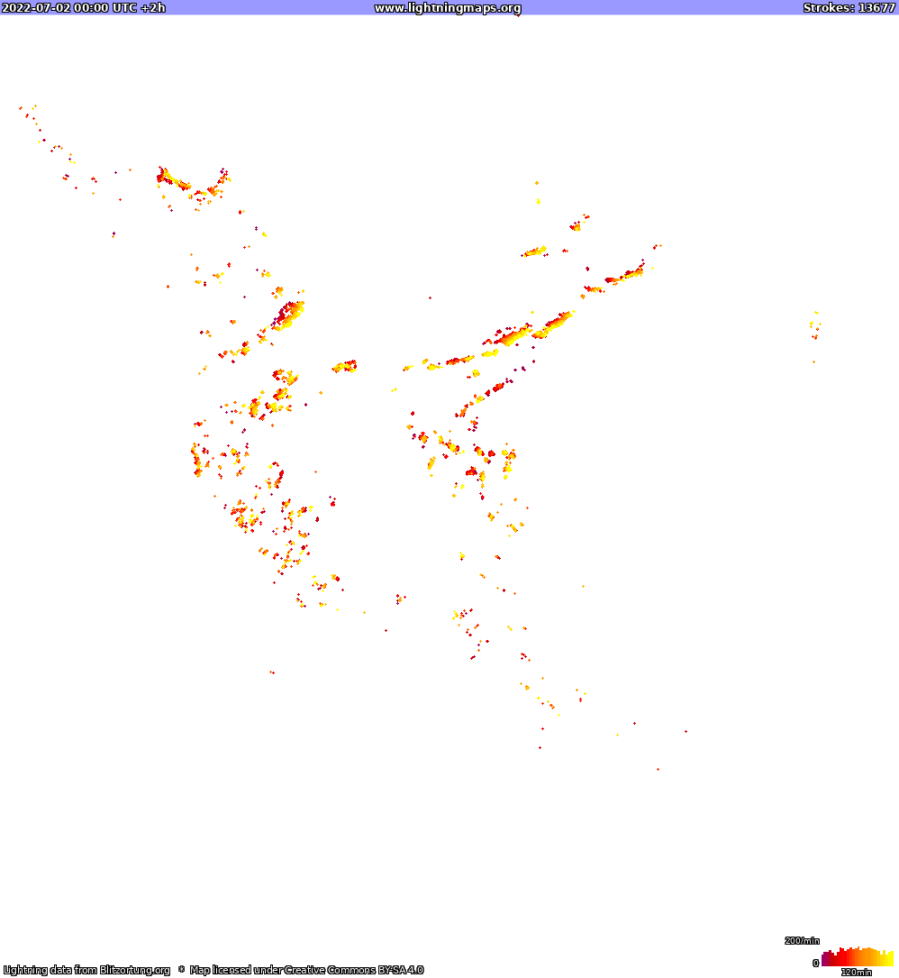 Mapa wyładowań Ameryka Północna 2022-07-02 (Animacja)