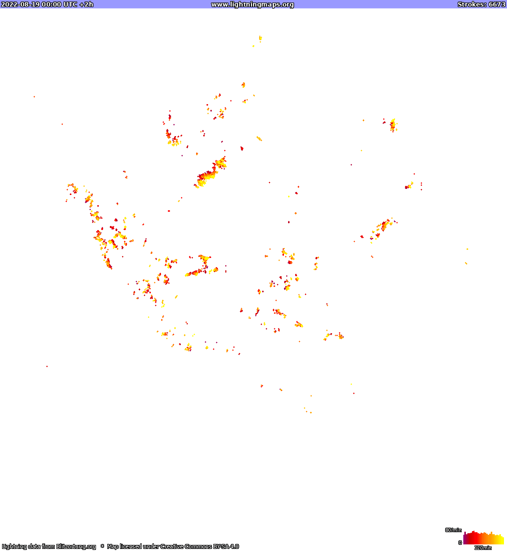 Mapa blesků North America 19.08.2022 (Animace)