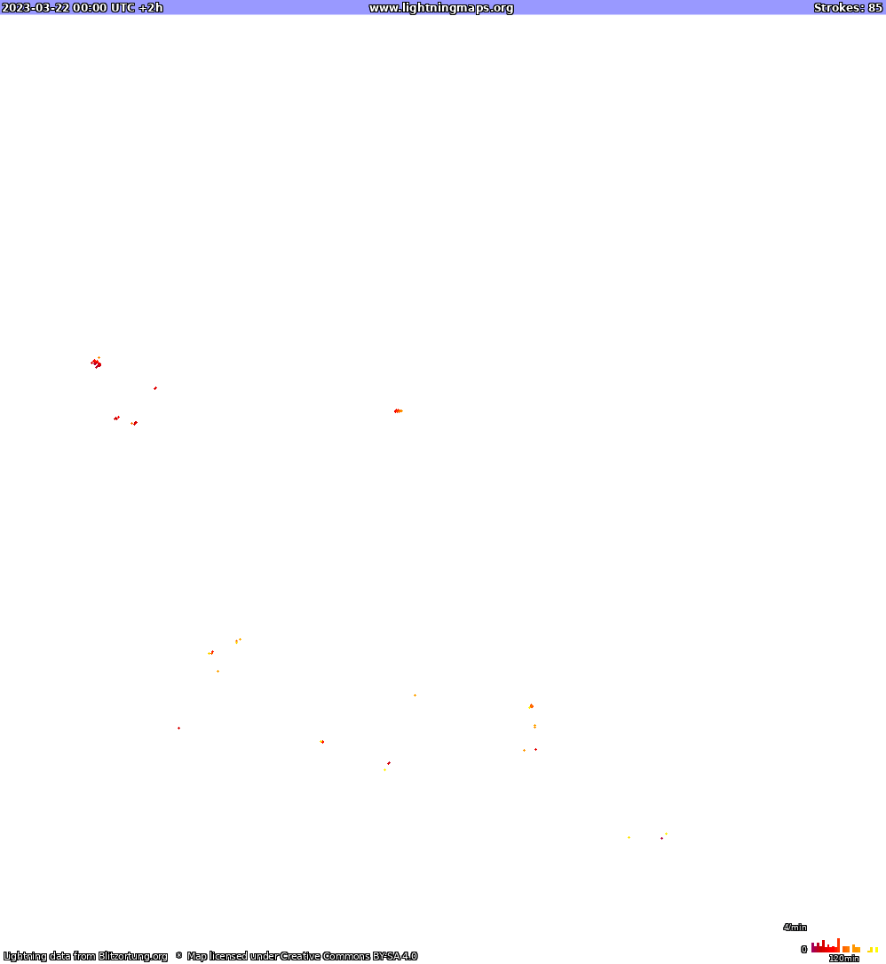 Карта блискавок Північна Америка 22.03.2023 (Анімація)