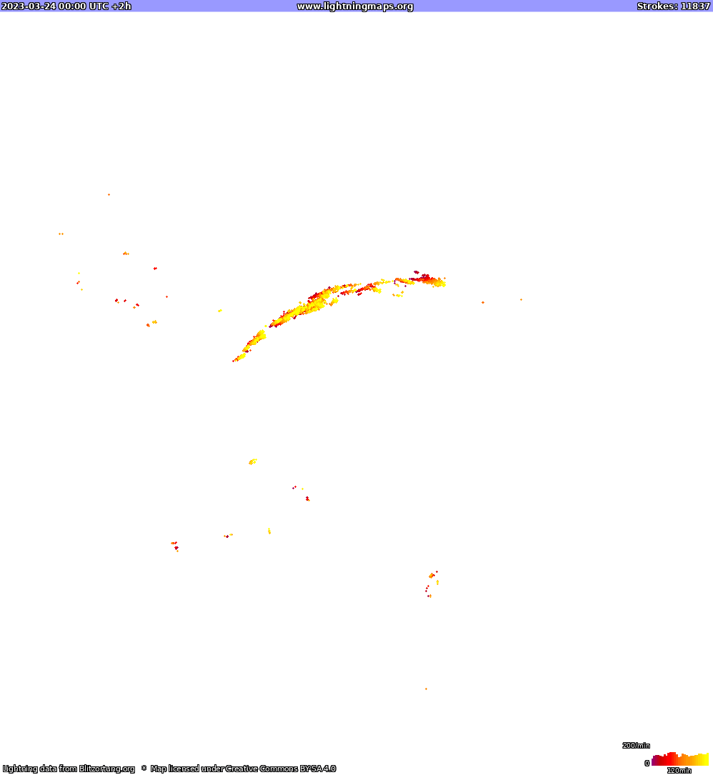 Карта блискавок Північна Америка 24.03.2023 (Анімація)