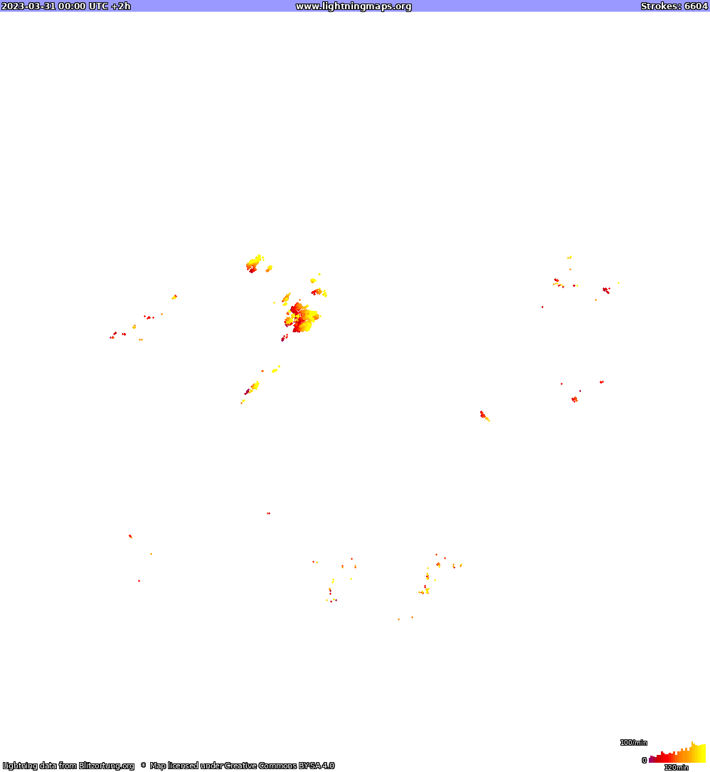 Mapa blesků North America 31.03.2023 (Animace)