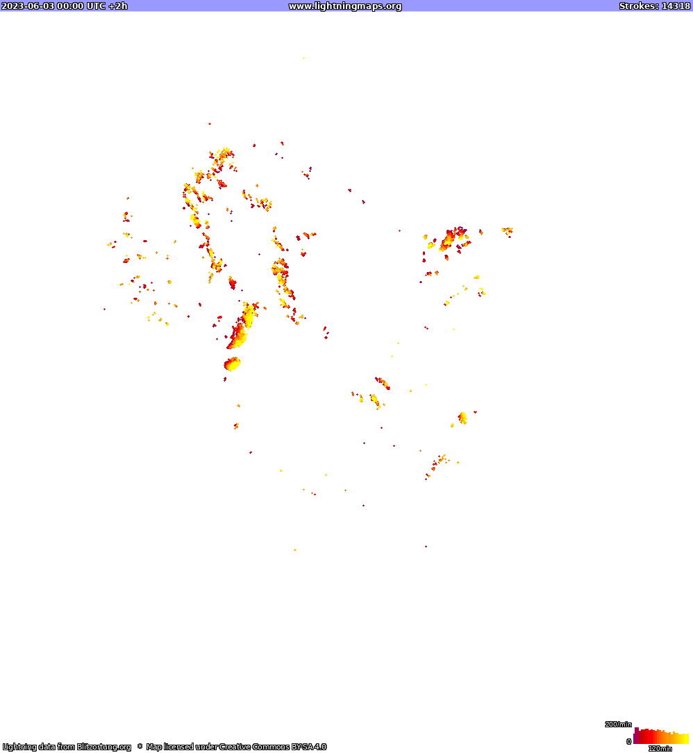 Карта блискавок Північна Америка 03.06.2023 (Анімація)