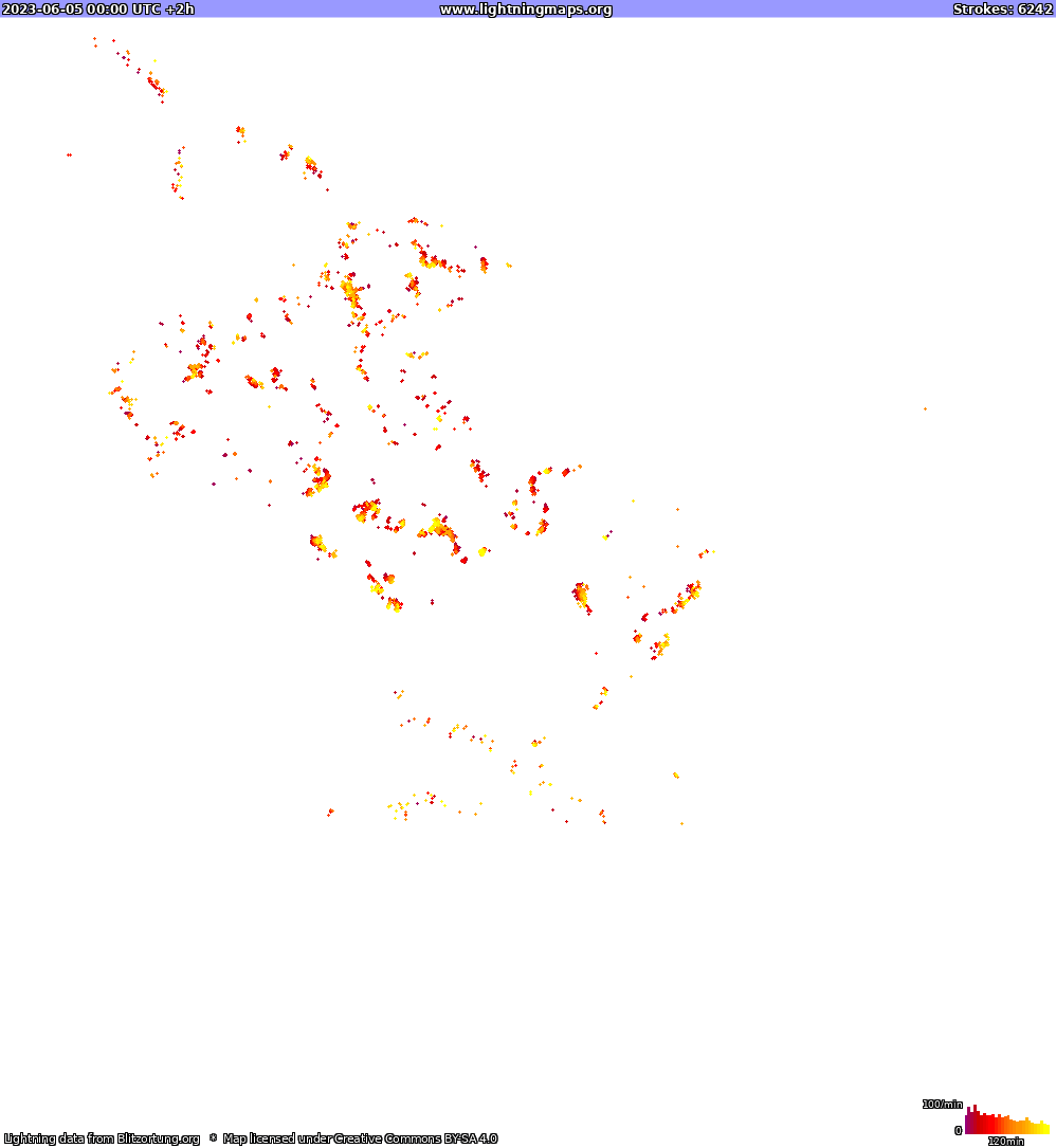Mapa blesků North America 05.06.2023 (Animace)