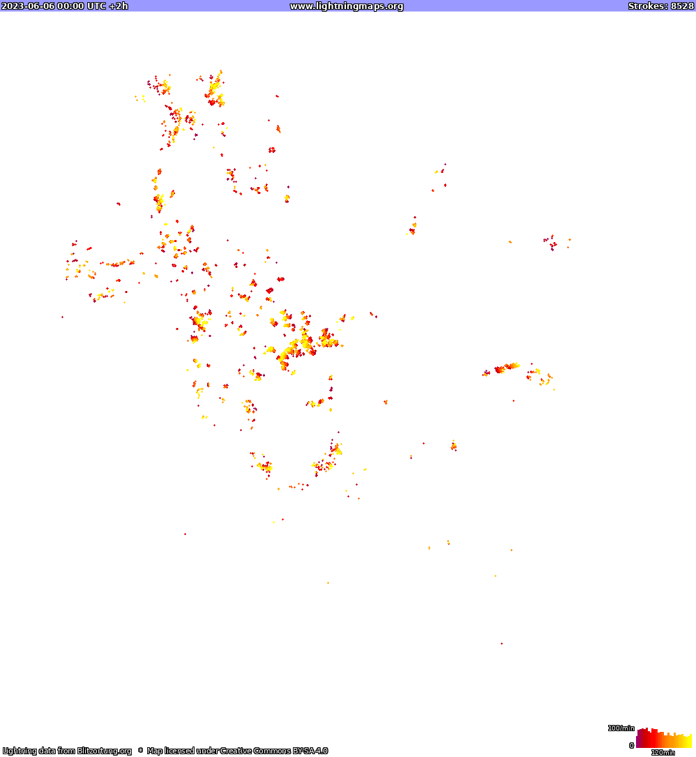 Mapa bleskov North America 06.06.2023 (Animácia)