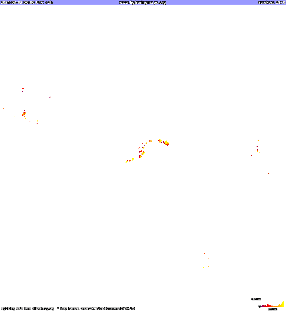 Lightning map North America 2024-03-02 (Animation)