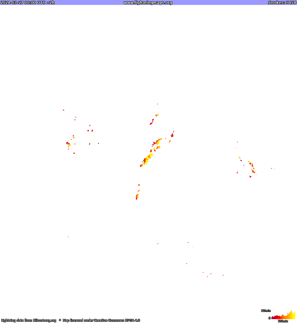 Mapa wyładowań Ameryka Północna 2024-03-27 (Animacja)