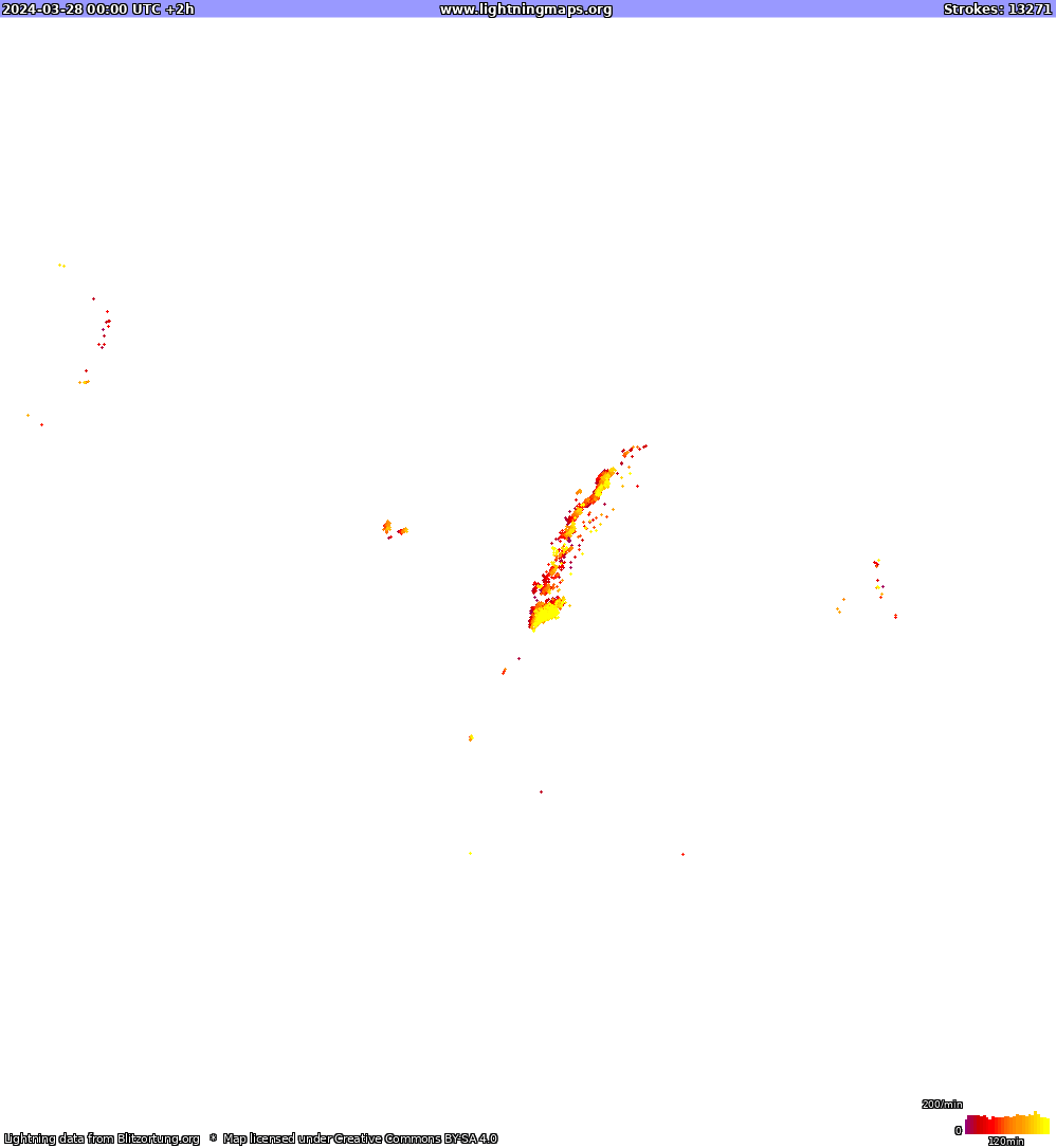 Mapa bleskov North America 28.03.2024 (Animácia)