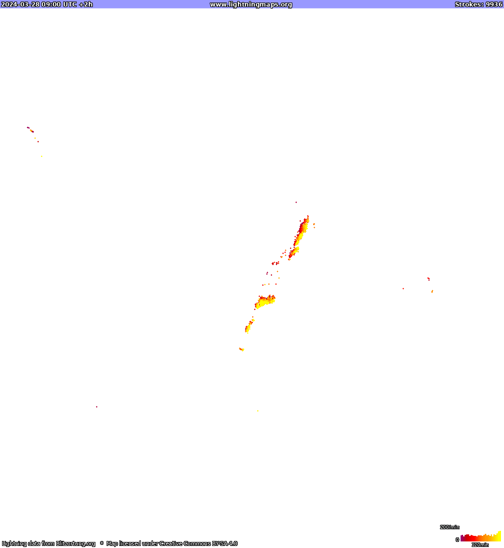Карта блискавок Північна Америка 28.03.2024 (Анімація)