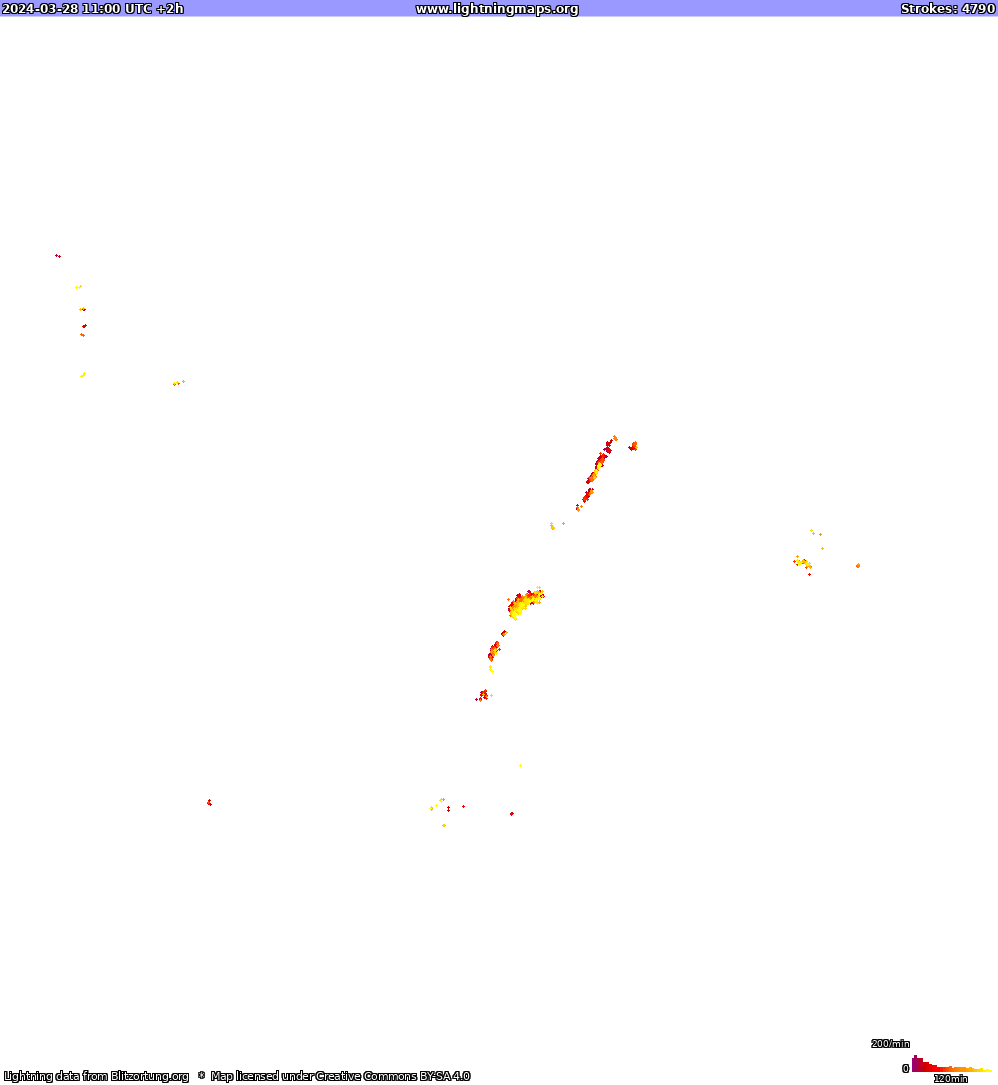 Mapa wyładowań Ameryka Północna 2024-03-28 (Animacja)