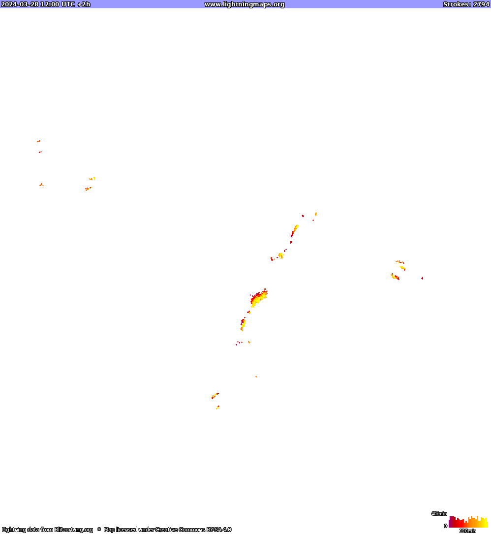 Карта блискавок Північна Америка 28.03.2024 (Анімація)