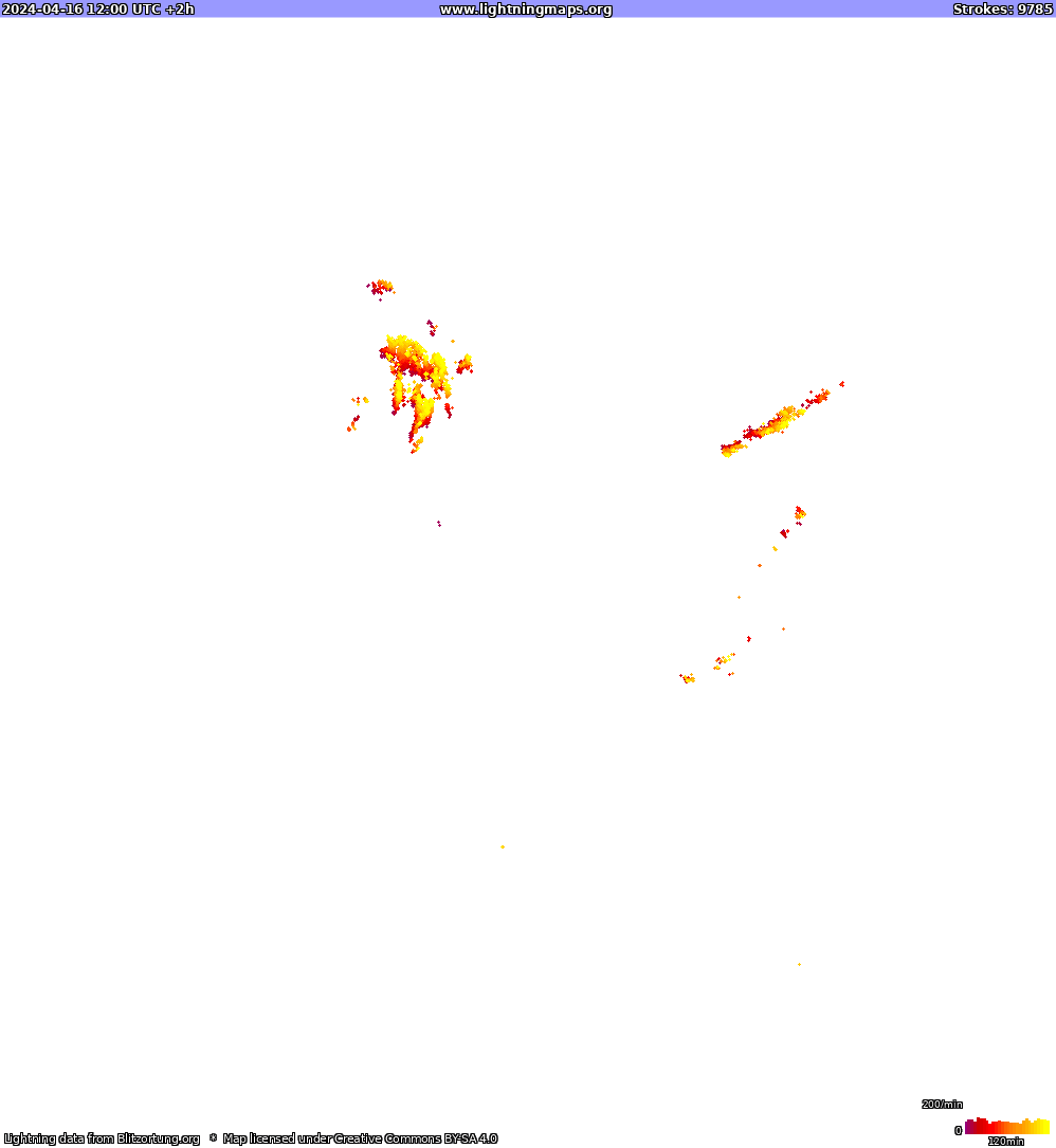 Mapa bleskov North America 16.04.2024 (Animácia)