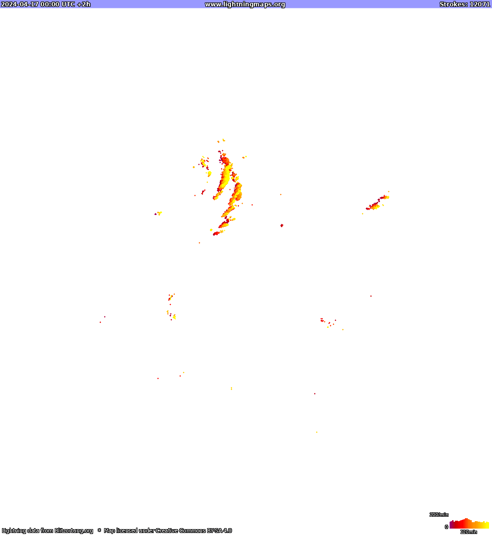 Lightning map North America 2024-04-17 (Animation)