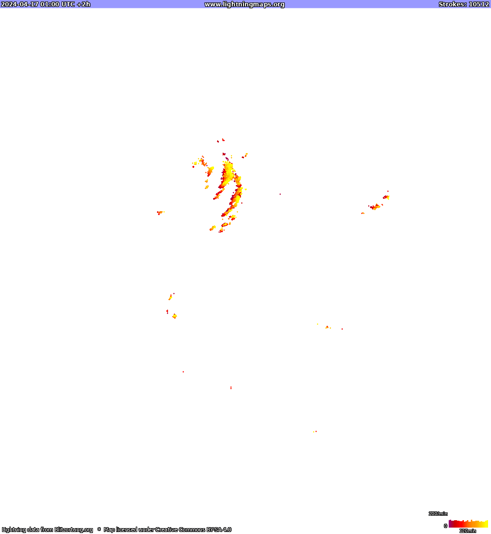 Mapa blesků North America 17.04.2024 (Animace)