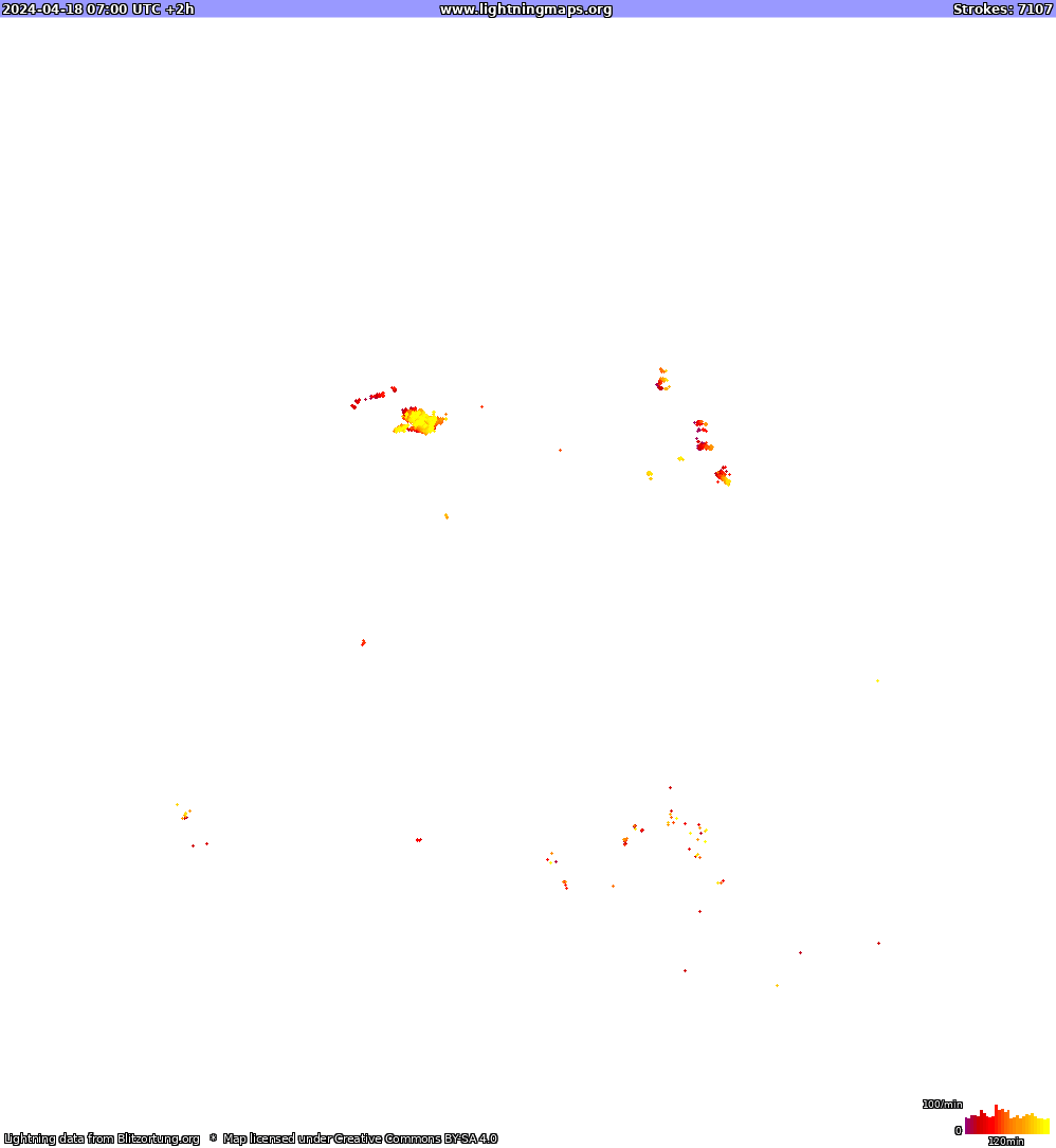 Mapa blesků North America 18.04.2024 (Animace)