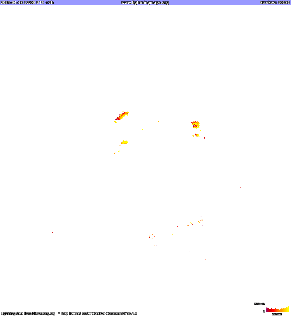 Mapa wyładowań Ameryka Północna 2024-04-18 (Animacja)