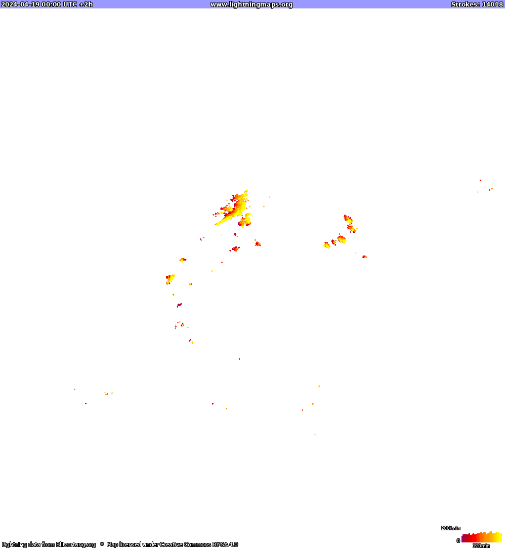 Mapa wyładowań Ameryka Północna 2024-04-19 (Animacja)