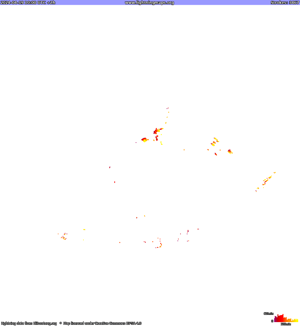 Mapa bleskov North America 19.04.2024 (Animácia)